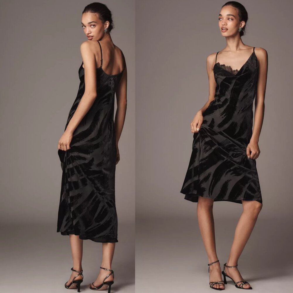 By Anthropologie Cowl-Neck Slip Dress size LP PL petite size new black